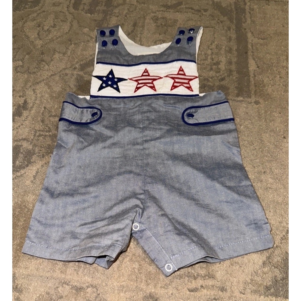 Lil Cactus Baby 3-6 Months‎ SMOCKED Shortalls RED WHITE BLUE STARS & STRIPES